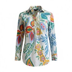 J. Crew Ratti Island Botanical Floral Popover Shirt - Vibrant Multi-Color Size O